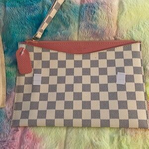 Pink Grey Beige Checkered Wristlet